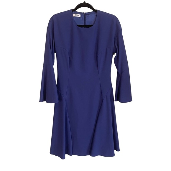 MOSCHINO Cheap And Chic Dress S/M A Line Crew Neck Zip Bell Sleeves Mini Blue - Picture 1 of 10